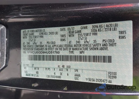 2017 Ford Escape Se from USA, damaged, VIN 1FMCU0GD9HUD51760